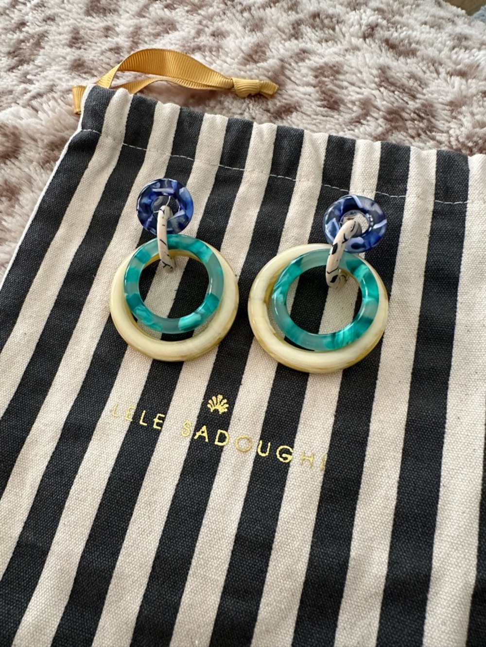 Lele Sadoughi Blue, Teal & Cream Resin Hoop Drop Earrings